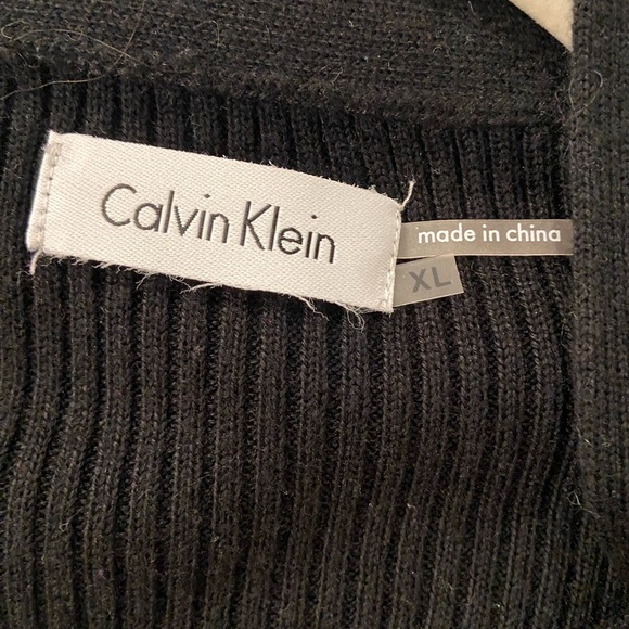 Calvin Klein Size XL Black Ribbed Knit Faux Leather Panel Open Front Cardigan - Picture 8 of 11